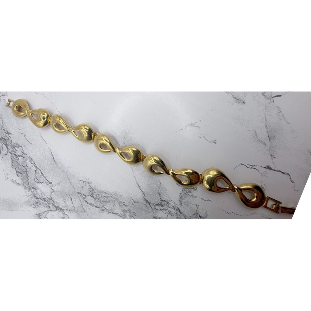 Gold Tone Infinity Link Bracelet Hinged Fold Over Clasp 7.5 Inch Statement